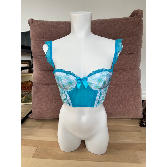 Y2K Victoria’s Secret Bustier Top 36C Blue Plaid Lace Corset - Picture 8 of 8
